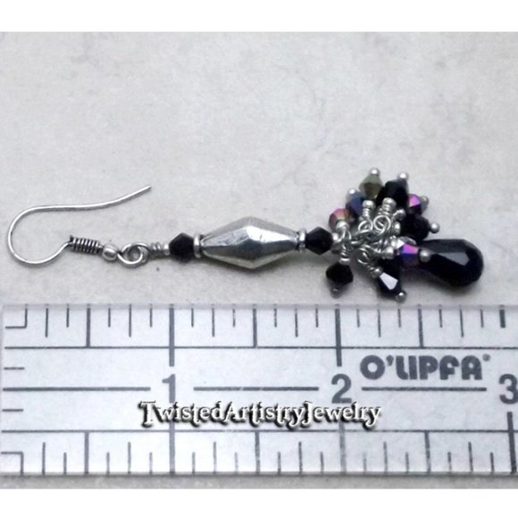 Silver, Rainbow and Black Crystal Cluster Earrings - Picture 3 of 3